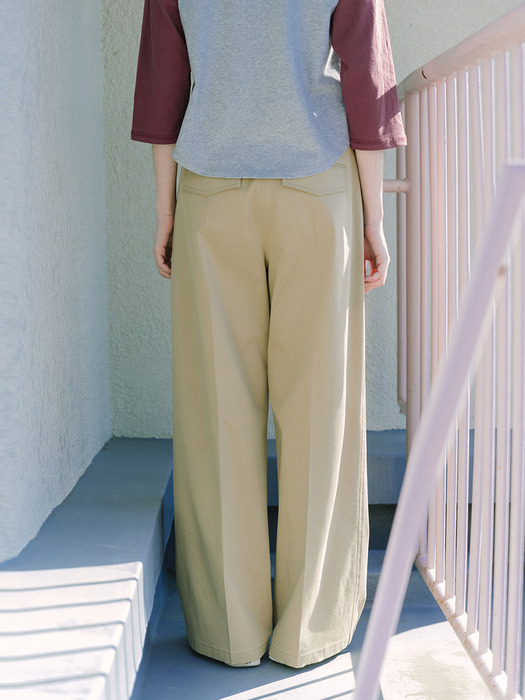 COTTON BLEND WIDE PANTS_BEIGE