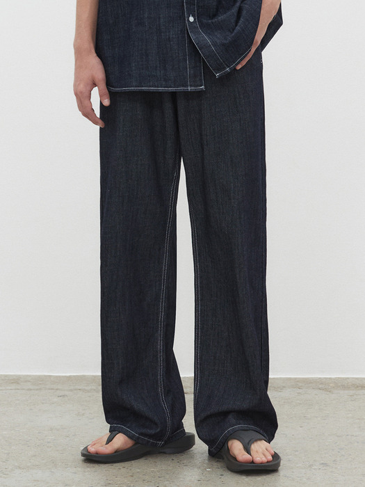 [린넨라이크데님]Linen Like Mid Rise Wide Jeans DCPT039Indigo