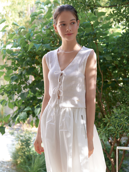 Linen ribbon knit vest (white)