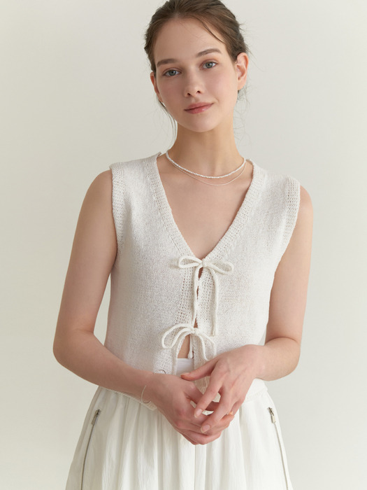 Linen ribbon knit vest (white)