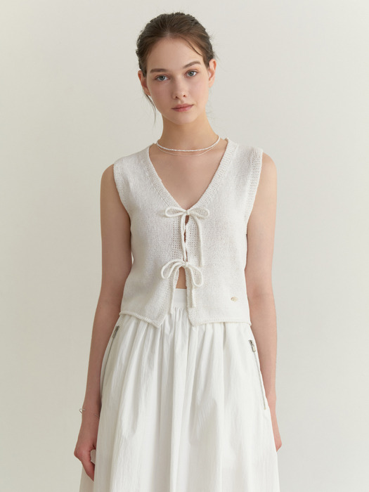 Linen ribbon knit vest (white)