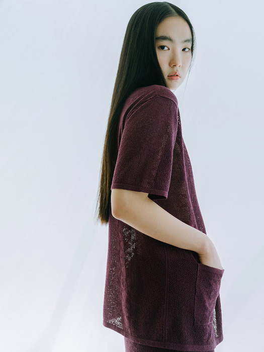 LINEN BLENDED CROCHET SHIRT_WINE