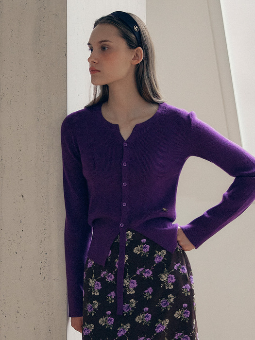 CUT OUT RIBBED CARDIGAN PURPLE