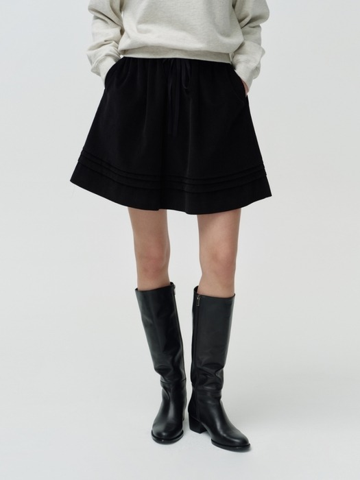 corduroy pintuck skirt - black