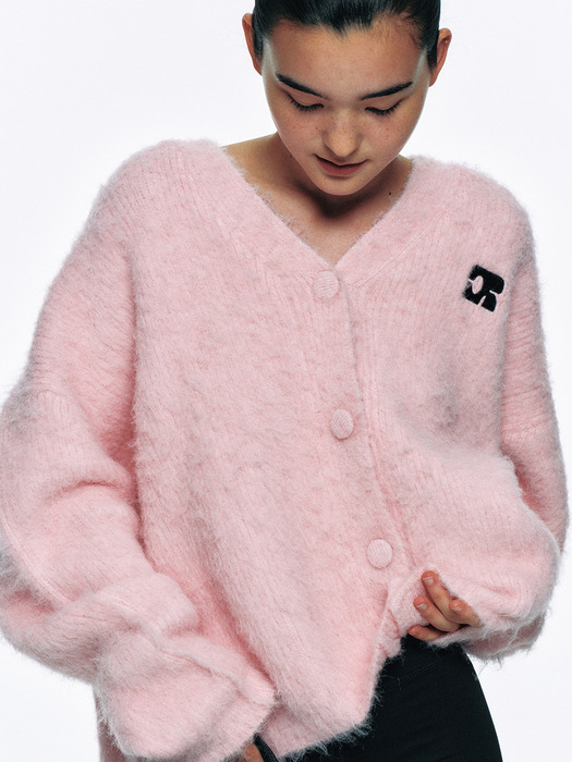 [단독] CENTAUR BULKY BRUSHED WOOL CARDIGAN_PINK