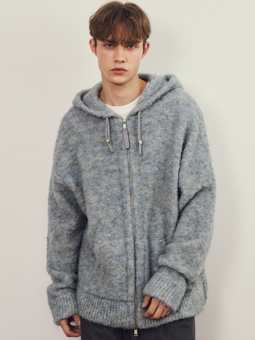 Always Boucle Mix Wool Knit Hood Zip-Up 3COLOR