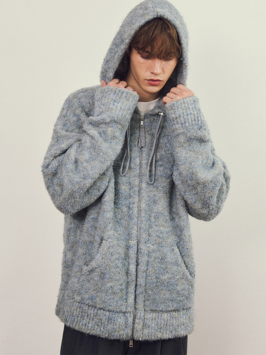 Always Boucle Mix Wool Knit Hood Zip-Up 3COLOR