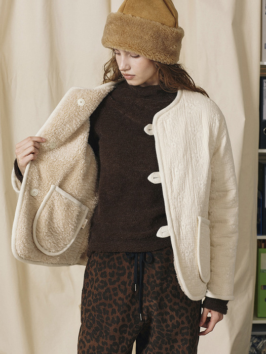 Fur & Flower Reversible Jacket_Cream