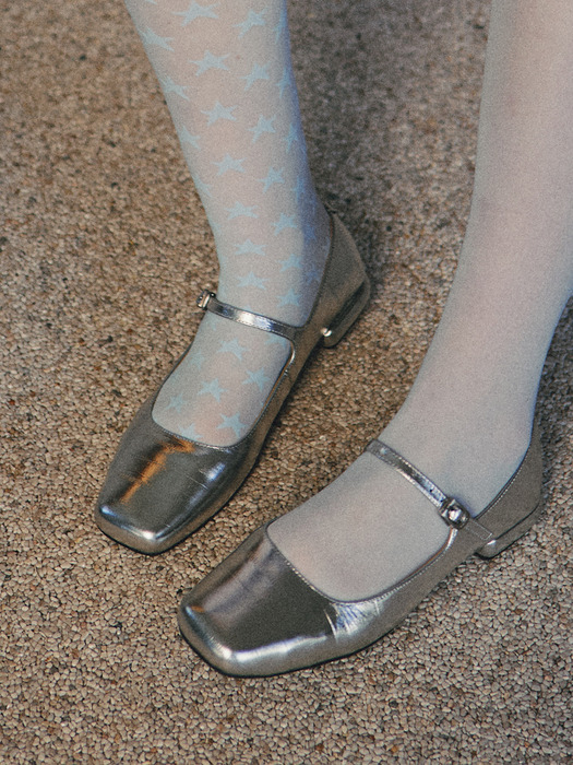 Square-Toe Mary Jane Shoes Silver 스퀘어 토 메리제인 슈즈 실버