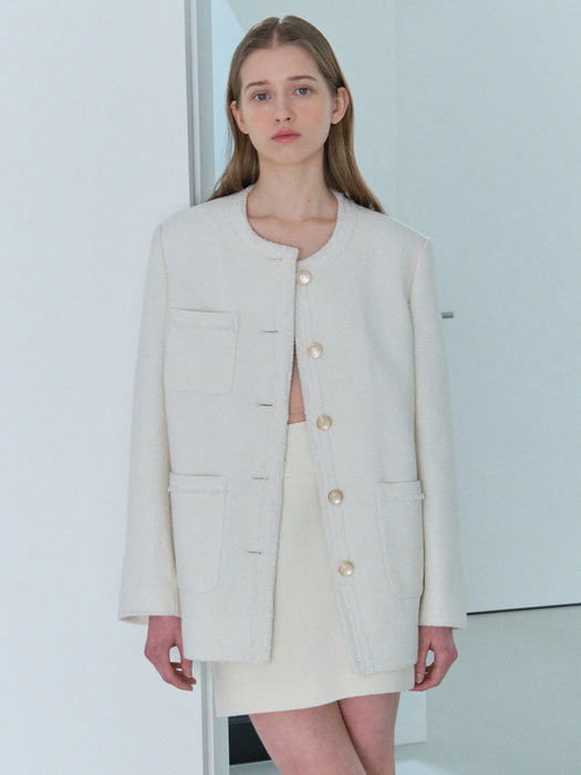 Trimmed Over-fit Tweed Jacket_2color