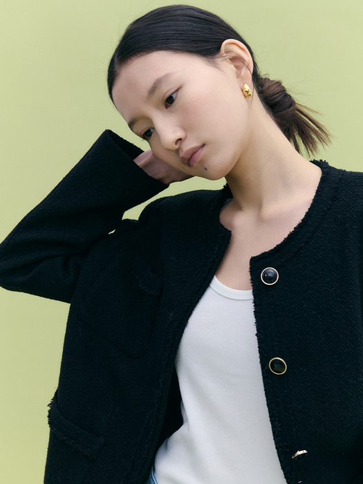 Trimmed Over-fit Tweed Jacket
