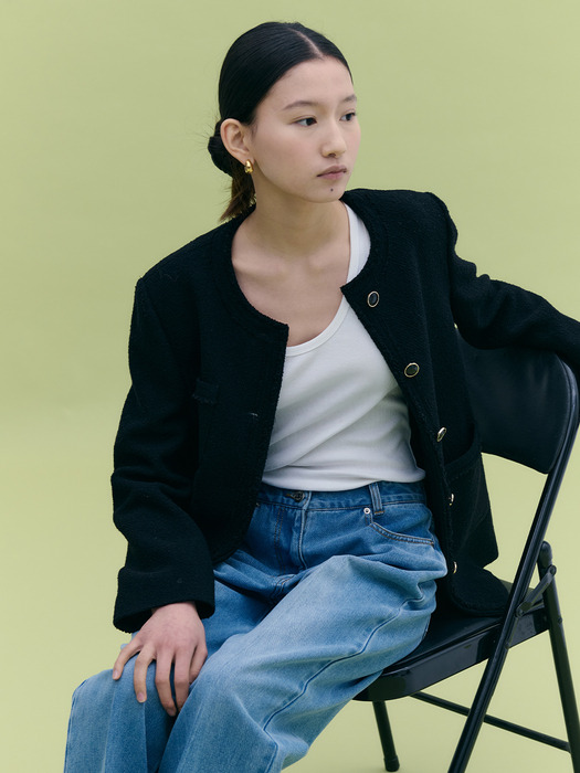 Trimmed Over-fit Tweed Jacket