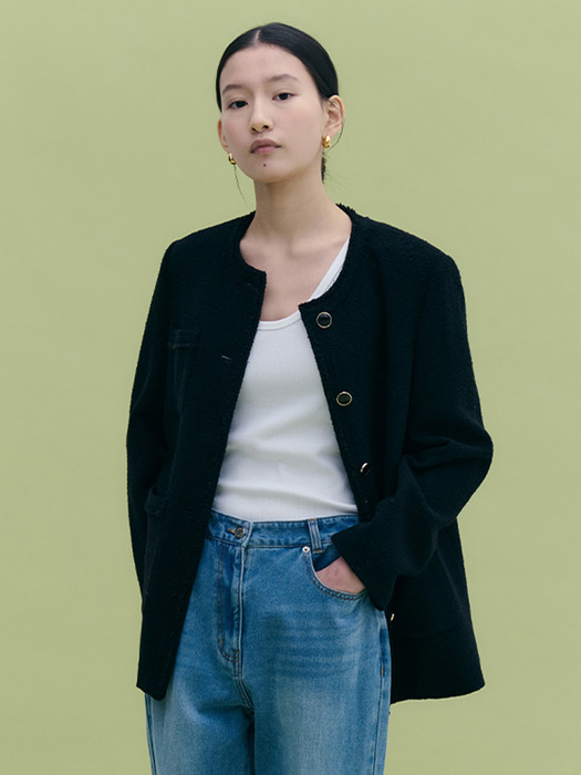 Trimmed Over-fit Tweed Jacket_2color