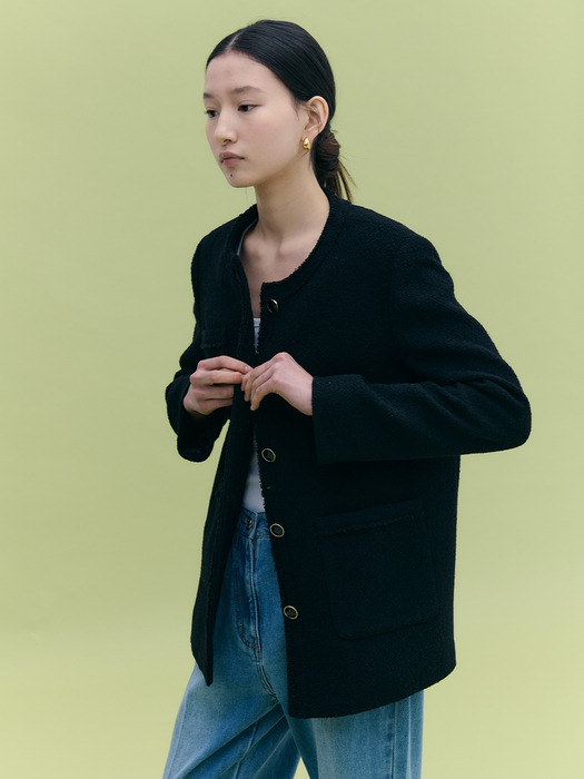 Trimmed Over-fit Tweed Jacket_2color