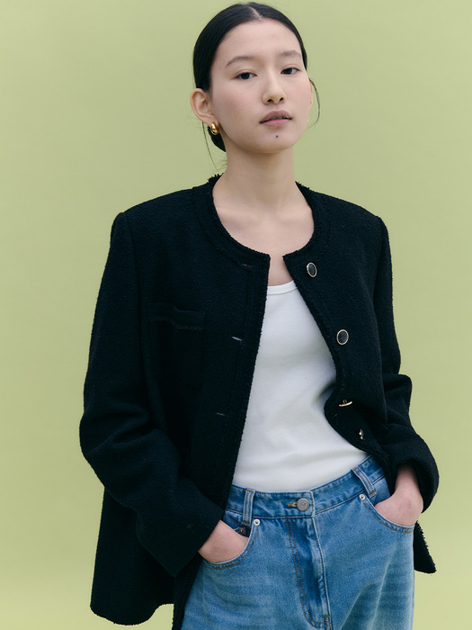Trimmed Over-fit Tweed Jacket