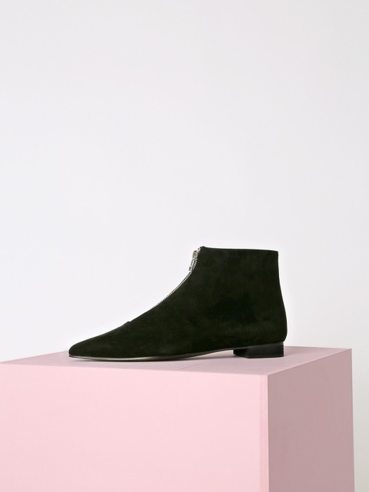 SUEDE ZIPER ANKLE BOOTS - BLACK