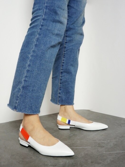 10 FLAT SHOES SLING BACK IN THREE PRIMARY COLORS AND WHITE LEATHER