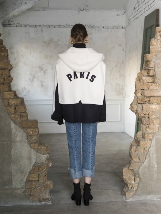 Premium paris printed hoody coat [IVORY]