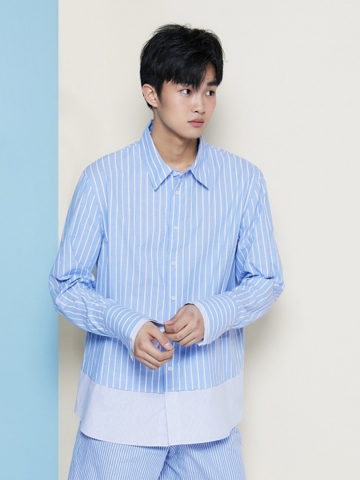 19SS STRIPE LAYERED SHIRT BLUE