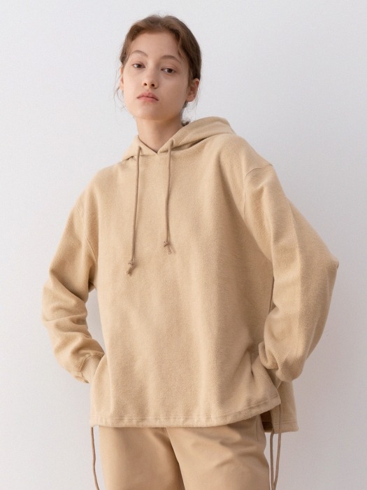 fleece lined hood t-shirt (beige)