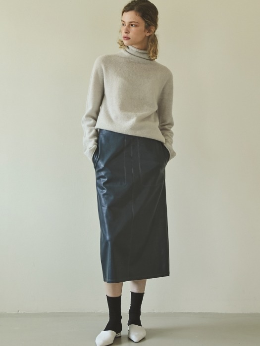 stitch leather skirt (blue)