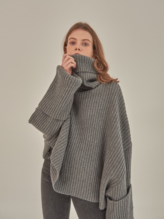 OVERSIZE LAMBSWOOL KNIT [GREY]