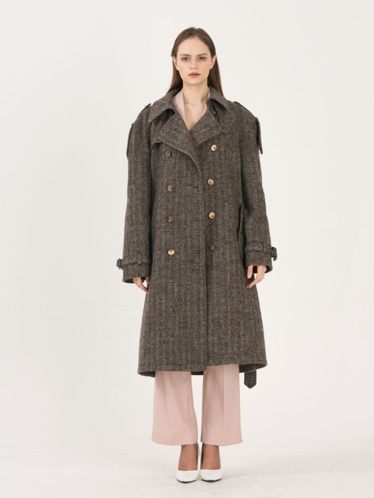 Unisex Wool Herringbone Oversize Trench Coat