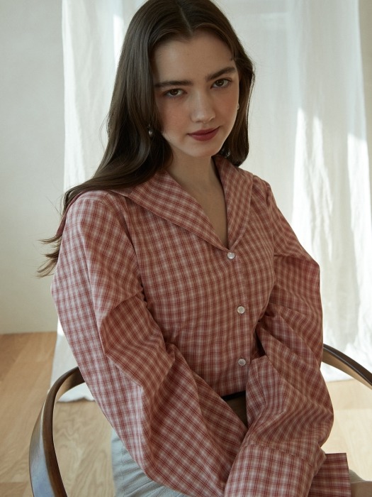 iuw575 sailor collar check blouse (pink)