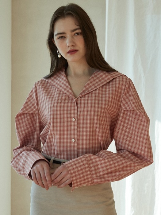 iuw575 sailor collar check blouse (pink)