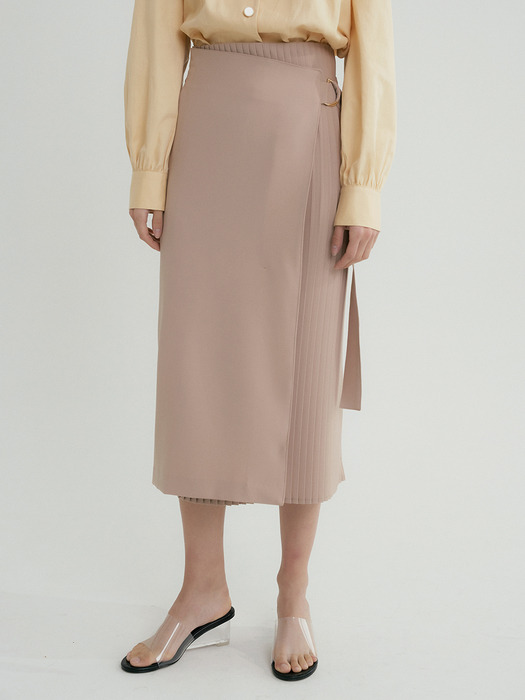 comos311 pleats wrap belt skirt (beige)