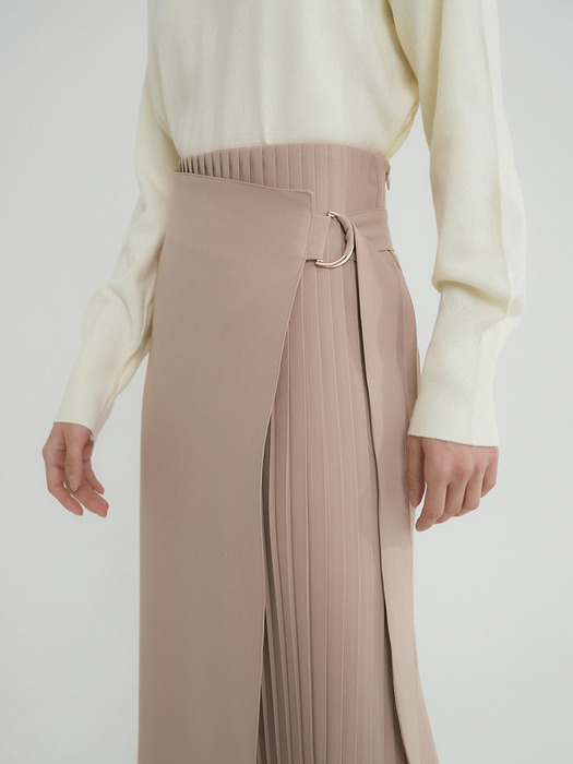 comos311 pleats wrap belt skirt (beige)