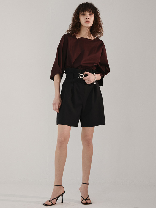 WAVE NECK BLOUSE [BURGUNDY]