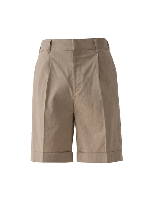 Banding roll-up linen shorts_beige