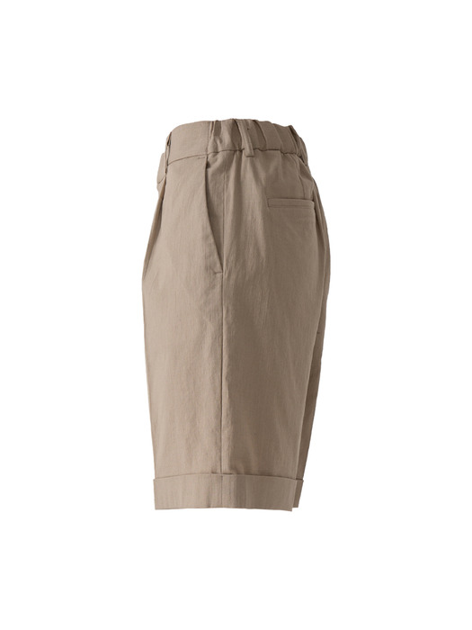 Banding roll-up linen shorts_beige