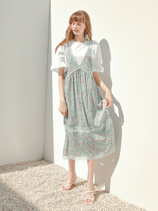 Slip Floral Lace Dress, Mint