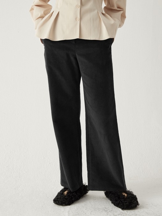 Corduroy wide pants - Black