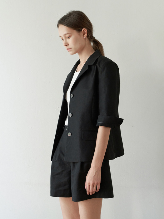 Linnen suit jacket - Black