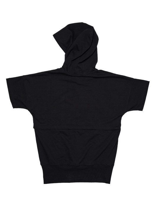 Waist Zipper Short Sleeve Hoodie (Black)