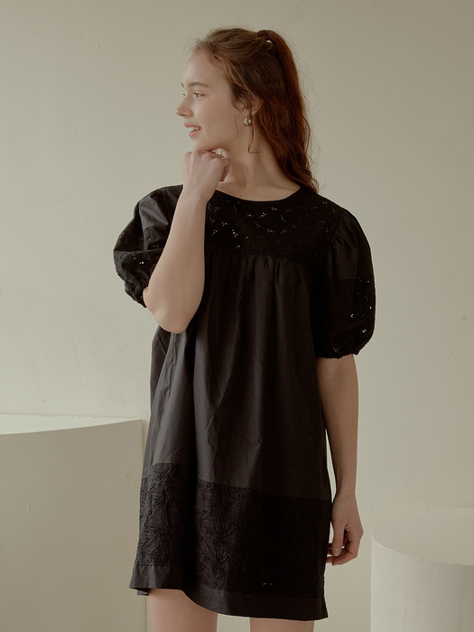 lacy round mini dress[black]