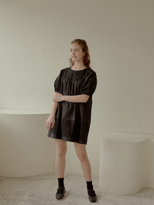 lacy round mini dress[black]