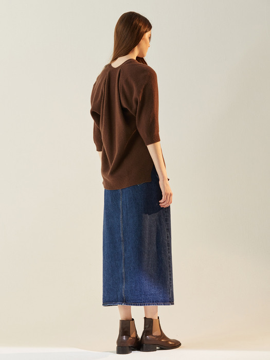 CASHMERE WOOL BACK DRAPING KNIT BROWN