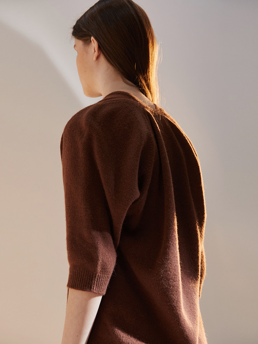 CASHMERE WOOL BACK DRAPING KNIT BROWN