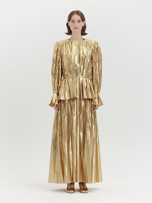QUEEN Pleated Maxi Dress - Gold