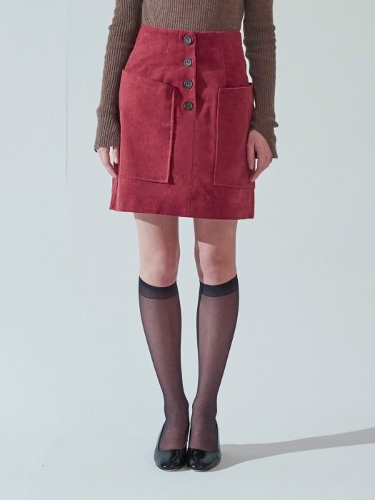 BUTTON POINT CORDUROY SKIRT_RD