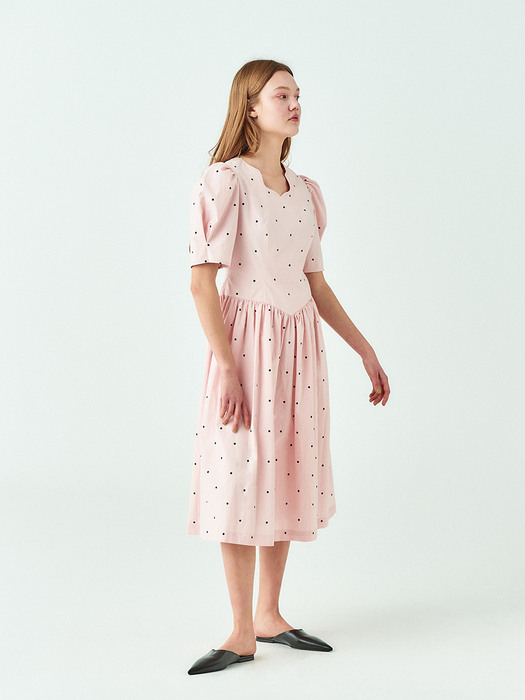 Dot Cotton Dress in Baby Pink