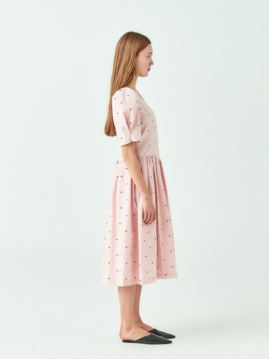 Dot Cotton Dress in Baby Pink