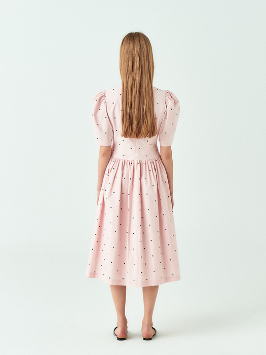 Dot Cotton Dress in Baby Pink
