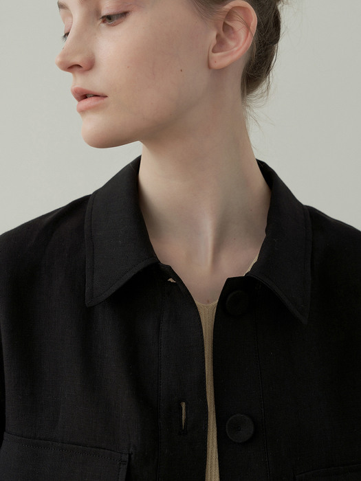 linen cropped shirt jacket (black)