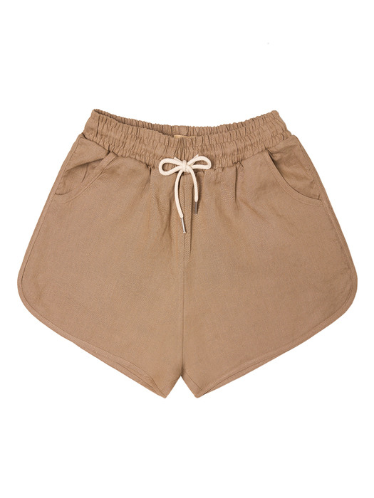 SI PT 7026 Linen Banding Shorts_Sand brown