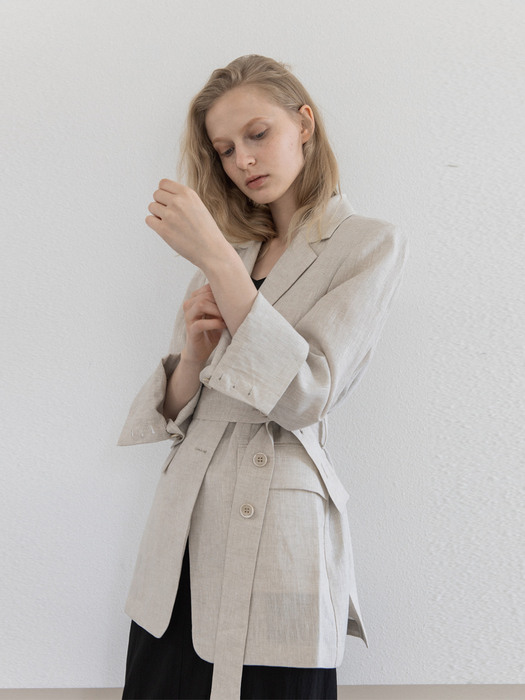 Linen Belted Button Jacket